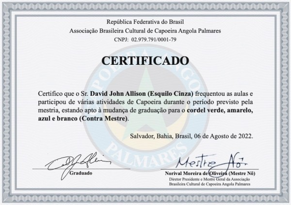 Certiication by Mestre No of Contramestre Equilo Cinza
